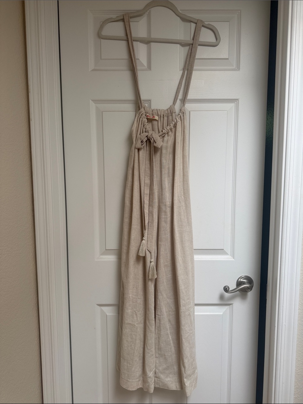 Mazik Cream Wide-Leg Jumpsuit with Tassel Tie Straps